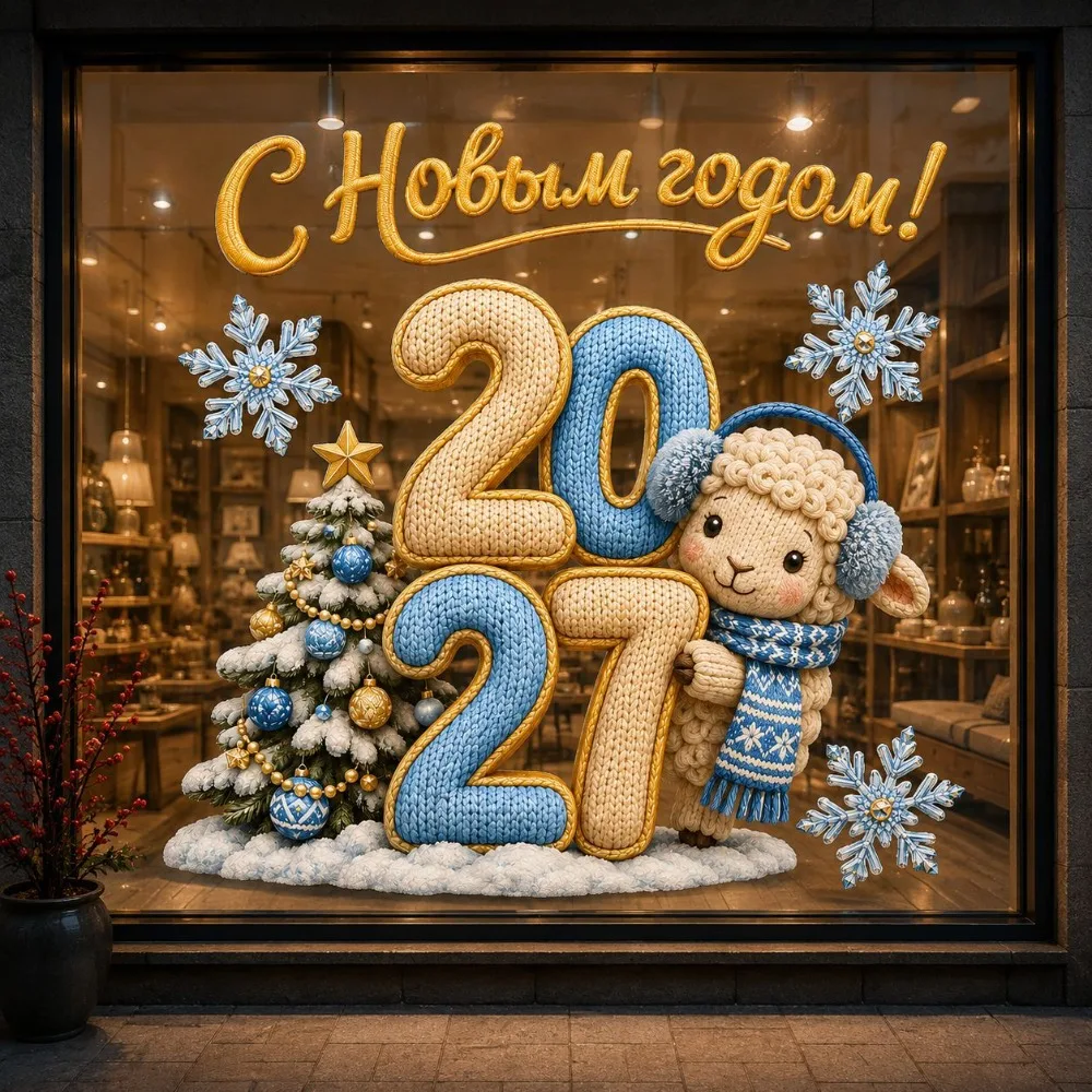 2027 Knit Sheep Window Sticker Happy New Year Stickers Cute Lamb Christmas Window Decor Home Decoration Shop Glass Xmas Ornament