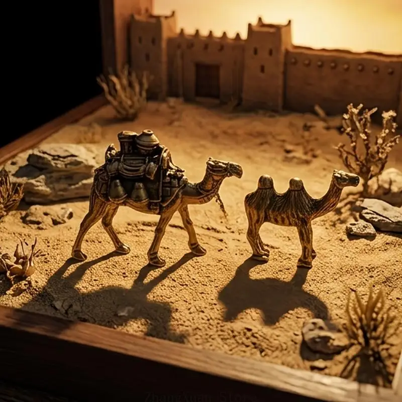 2 Stücke Messing Kamele Miniatur Statuetten für Desktop und Bücherregal Dekoration 3XUF – Detail 4