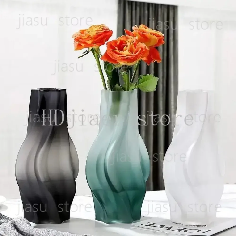 

Light Luxury Glass Floor Vase - High-Grade Ornament for Living Room Flower Arrangement (Long Branch/Tulip) & Dining Table