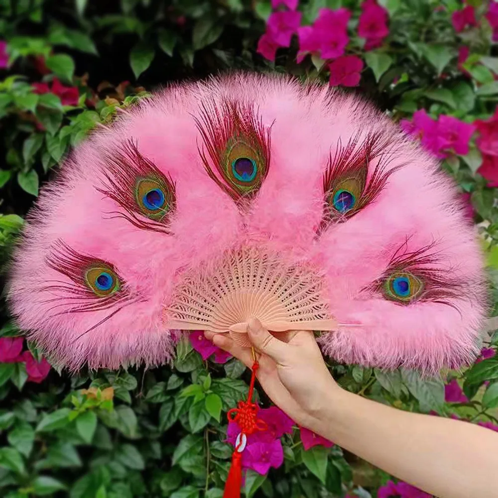 

Ancient Style Large Peacock Fur Fan Multicolors 65cm Cheongsam Show Live Fan Gothic Dance Hand Fan Wedding Party Decoration