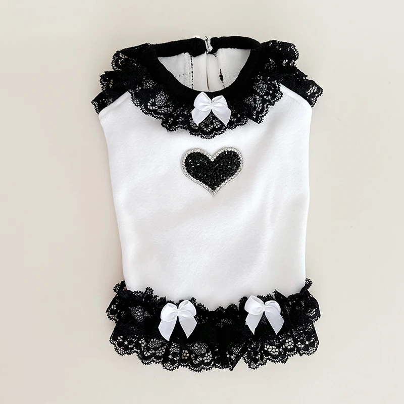 New Puppy Dog Home Wear Overalls Spring Soft Cotton Skirts Black White Lace Bow Dresses For Small Medium Dog Poodle Pet Clothes