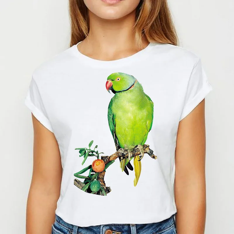 Cartoon Parrot Design Sense Printed T-shirt Casual Fat Sister Everything Top Woman Graphic T Shirts  Aesthetic Clothes  Harajuku