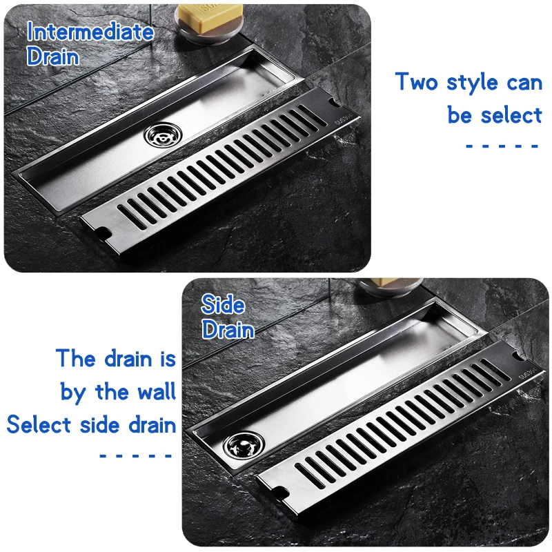 304 Stainless Steel Floor Drain Anti-odor Bathroom Shower Long Drainage Linear Waste Water Floor Drains Cover 20 30 40 50 CM