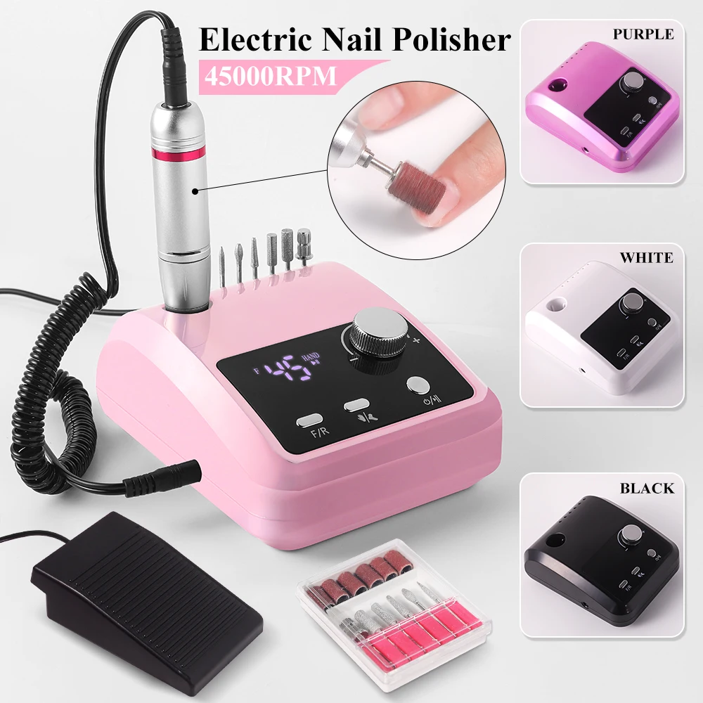 

45000RPM Nail Drill Machine Professional Nail Lathe with Large LCD Screen Smart Electric Manicure Polisher Nail Art Tools