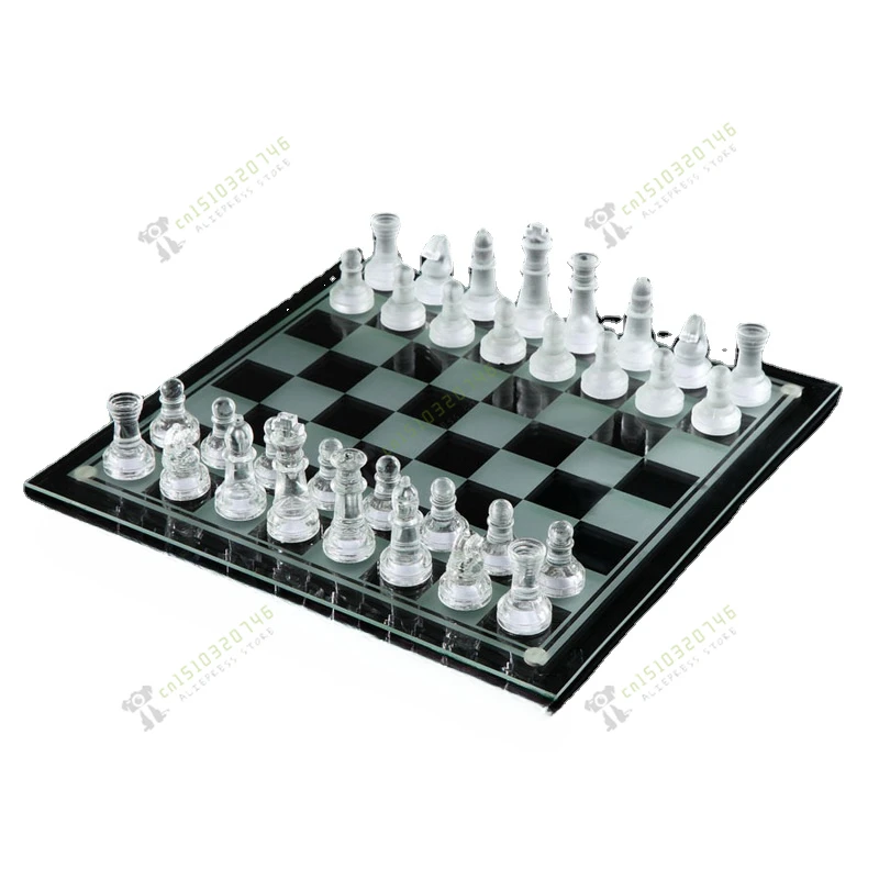 Artificial Glass Transparent Frosted Chess with Chessboard Classic Chess Desktop Game Crafts Ornaments