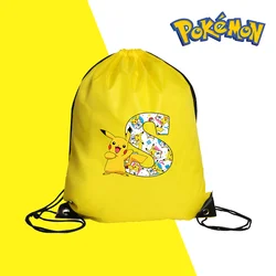Pokemon Drawstring Pocket Pikachu Tote Bag Cartoon 26 Letters Print Large Capacity Handbag Watertight Kid Shopping Knapsack Gift