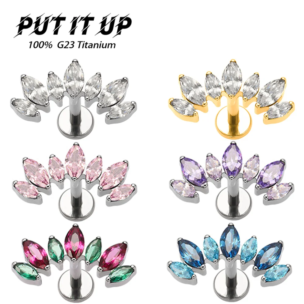 PUTITUP Offizielle F136 Titan Marke Neue Heiße Sieben Pferd Auge Zirkonia Ohrringe Mode Ohr Knochen Lip Stud Körper Piercing Schmuck