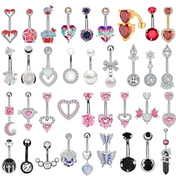 3PCS Heart Butterfly Cherry Star Crystals Belly Button Ring Piercing Jewelry Set Stainless Steel Red CZs Navel Piercing Nombril