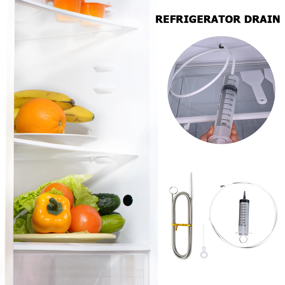 Refrigerator Drain Clean Brush Dredge Tool 1.5M Drain Hole Kit Wash Brush Suction Syringe Hose Fridge Cleaner Stick