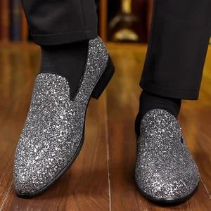 Loafer'lar, Lüks, Gümüş, Altın Payetler, erkek ayakkabıları Düğün İçin, Tasarımcı Moda, Daireler Üzerinde Kayma, Ayakkabı-Parti, Resmi ve Yüksek Kaliteli Yepyeni Ayakkabı-gümüş-parıltılı 6 büyük satış-no. 4