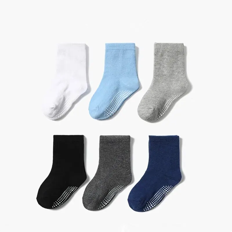 6Pairs/Lot Anti-slip Non Ankle Socks With Grips For Baby Toddler Kids Boys Girls All Seasons Cotton Floor Socks For 0-3Years