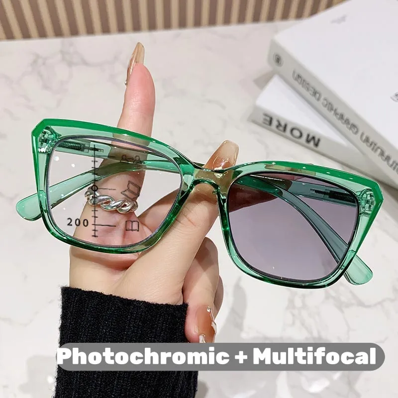 Lunettes de lecture multifocales photochromiques à monture transparente pour femmes et hommes, lunettes de presbytie progressives Anti-lumière bleue