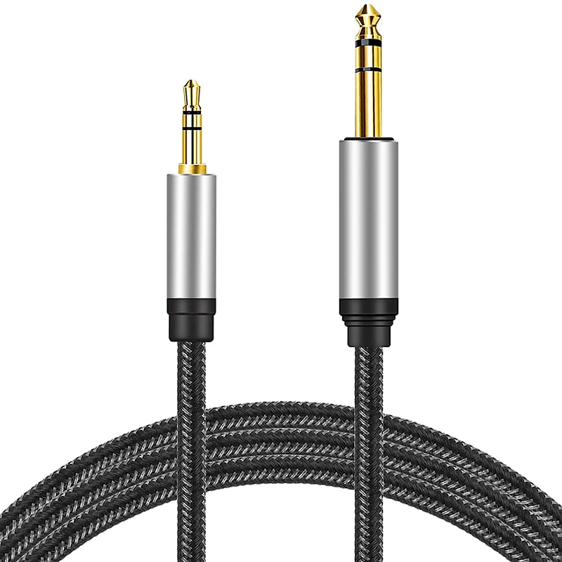 3.5mm To 6.35mm Stereo TRS 1/4 To 1/8 Male To Male Nylon Braided Audio Cable for Theater Devices PC Phone Amplifier Guitar Mixer