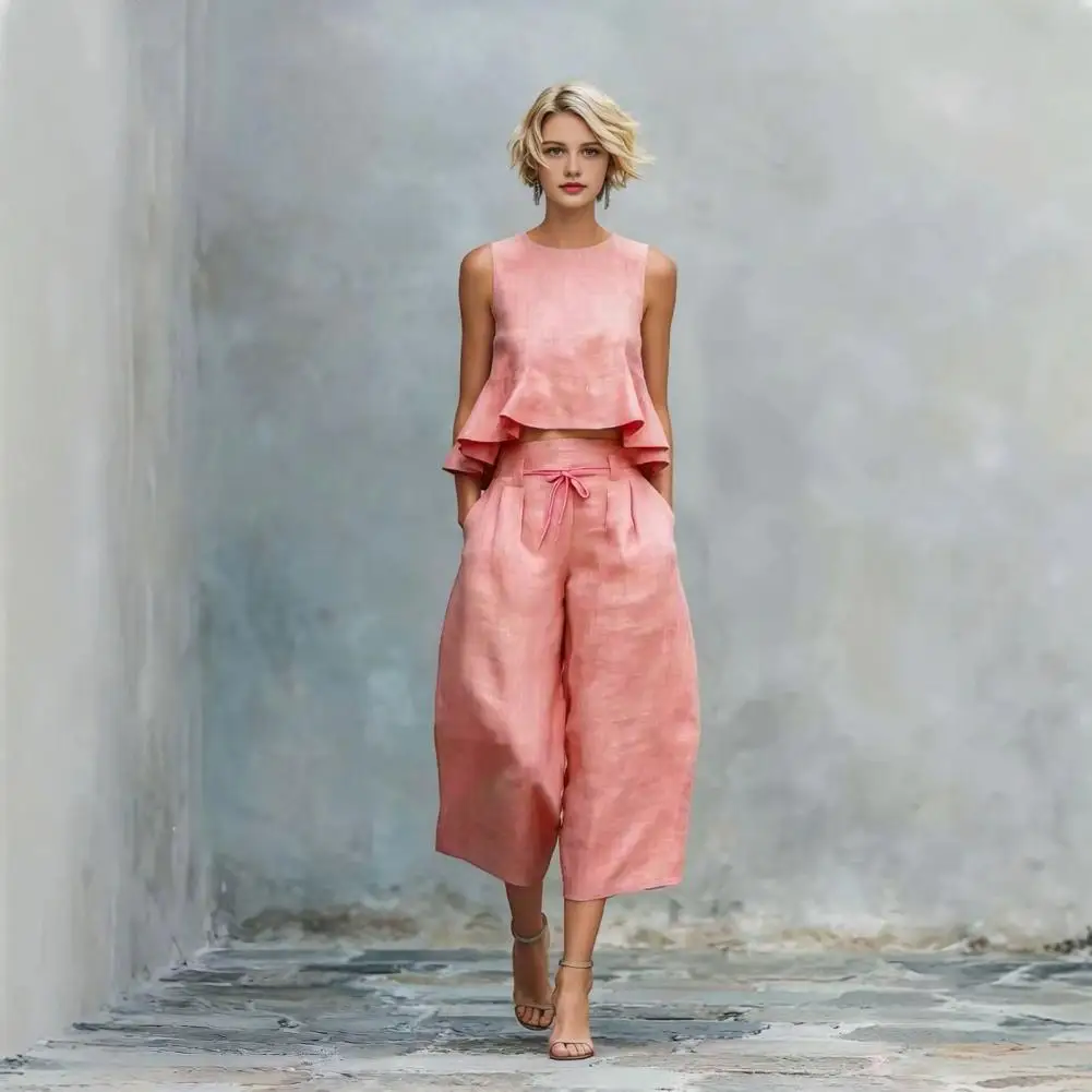 Spring Summer Suit for Women, Sleeveless Plus Size Tank Top And Wide Leg Pants Matching Set,Vacation Lounge Outfits