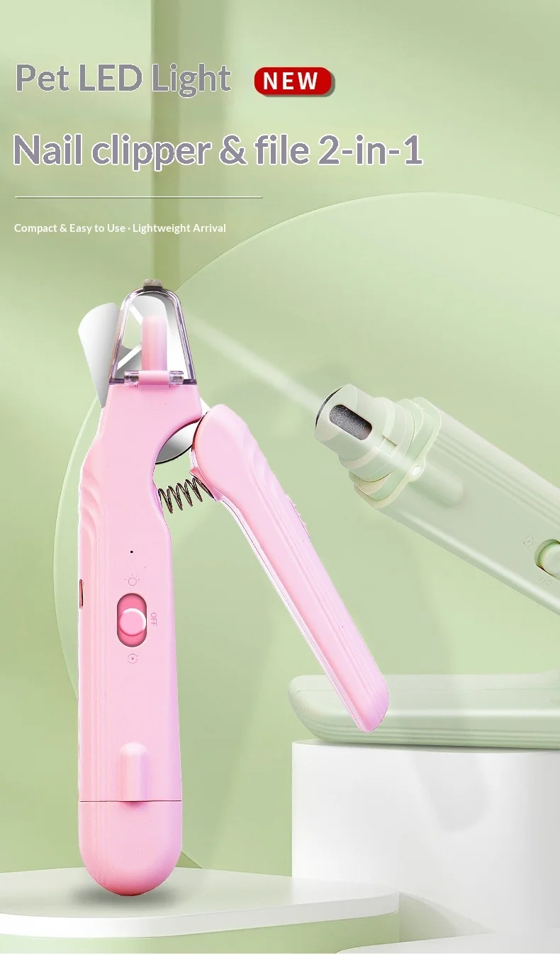 Katzen-Nagelknipser mit LED-Licht, Edelstahl-Katzen-Nagelschneider mit Feile - All-in-One Haustier-Nagelschere – Detail 1