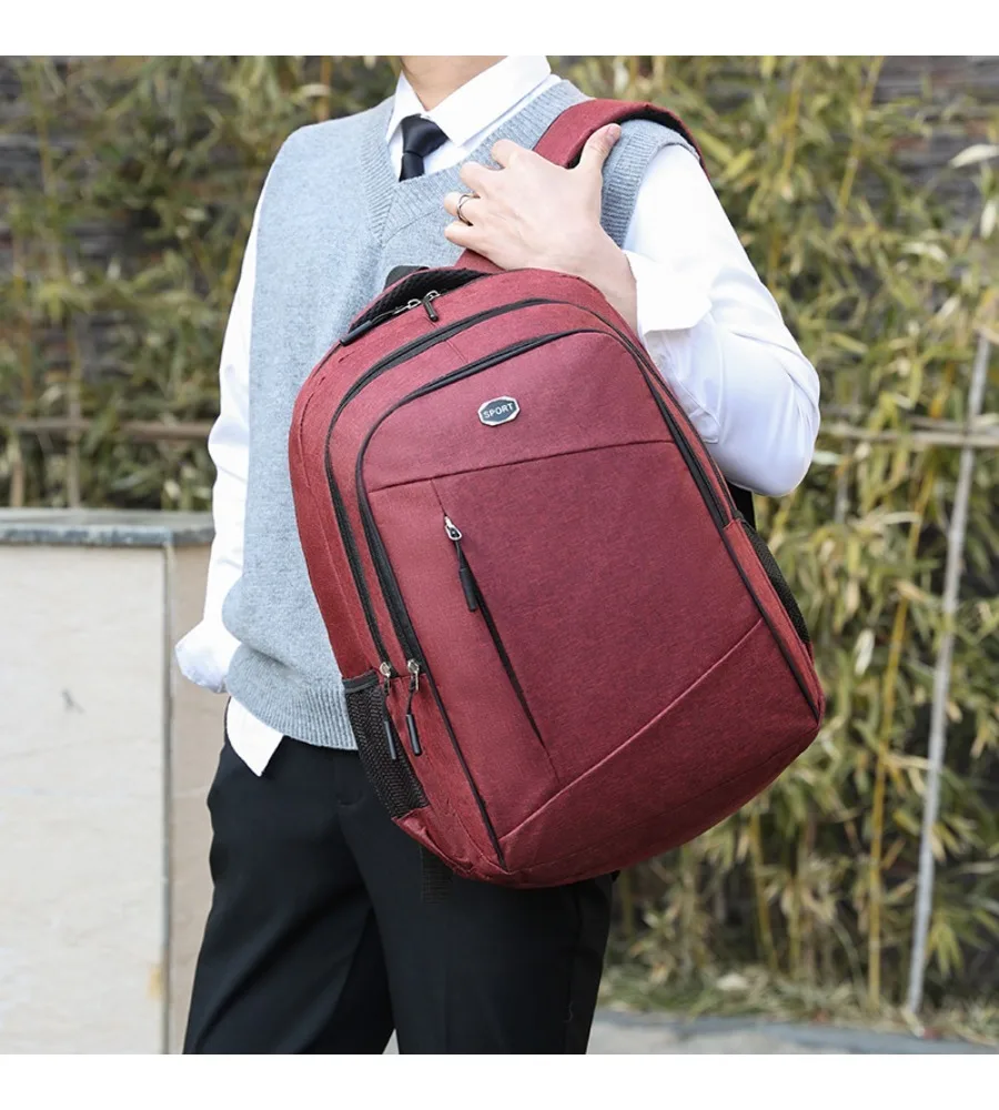Minimalist light gray men's laptop backpack anti-splash lightweight schoolbag for college students and daily use