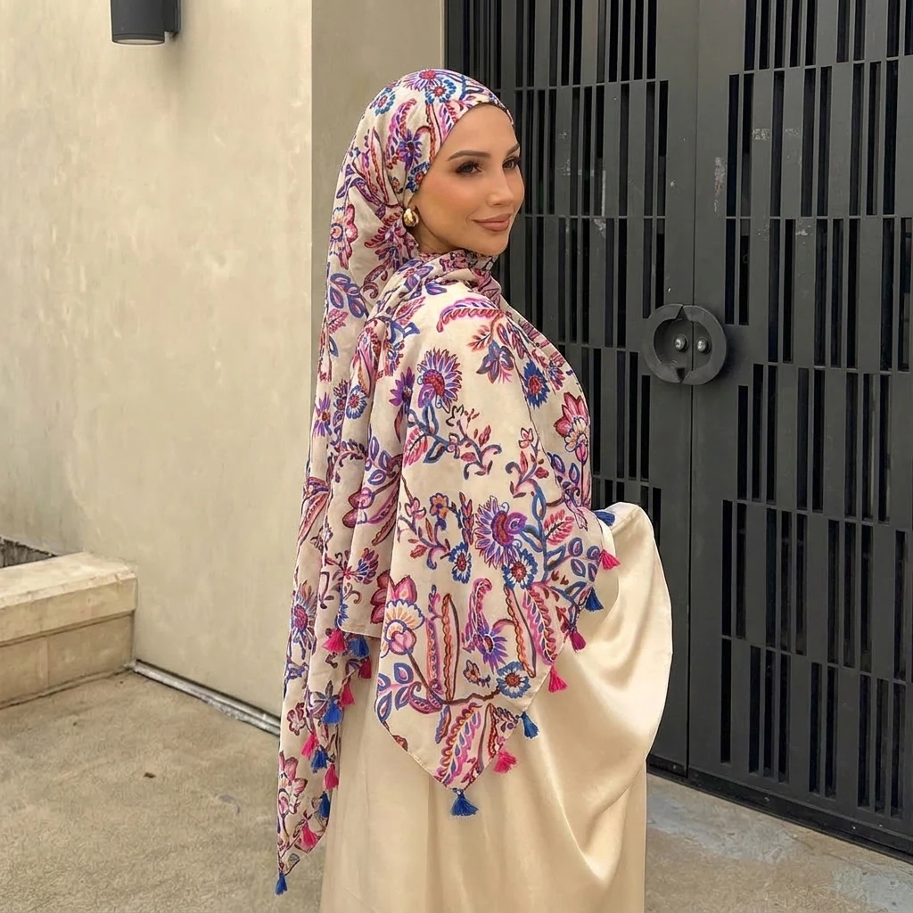 

2026 Designer Brand Women Scarf Paisley Print Lady Shawls Cotton Feeling Soft Oversize Hijabs Neck Headband Tassel Foulard