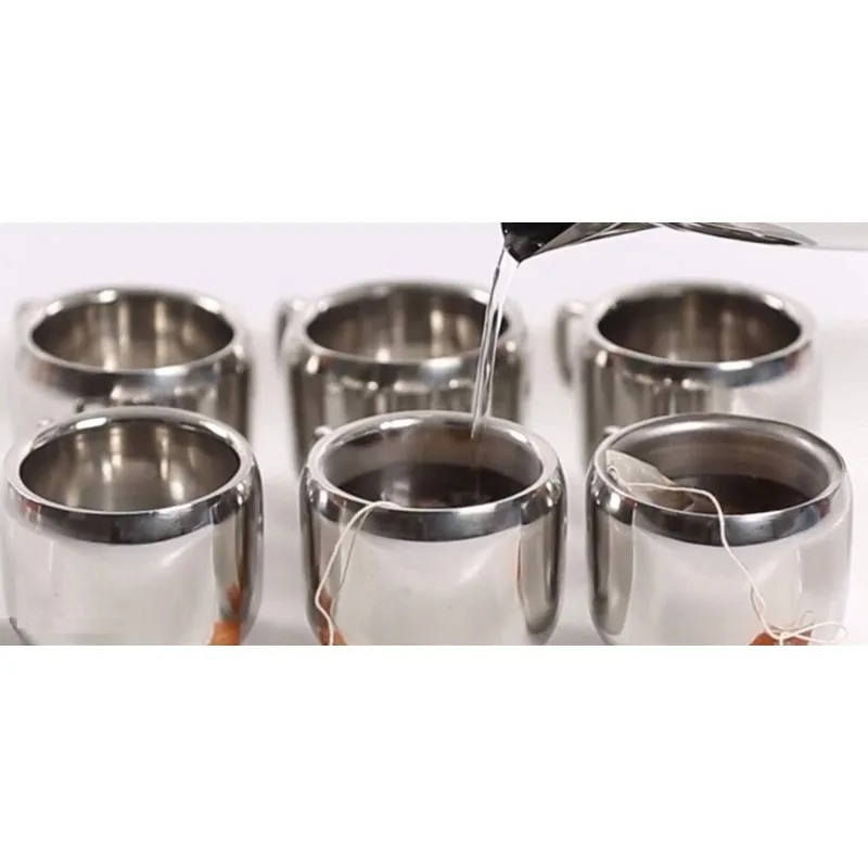 Stainless Steel Mini Tea Coffee Cup Double Wall Small Size Set of 6*80ml