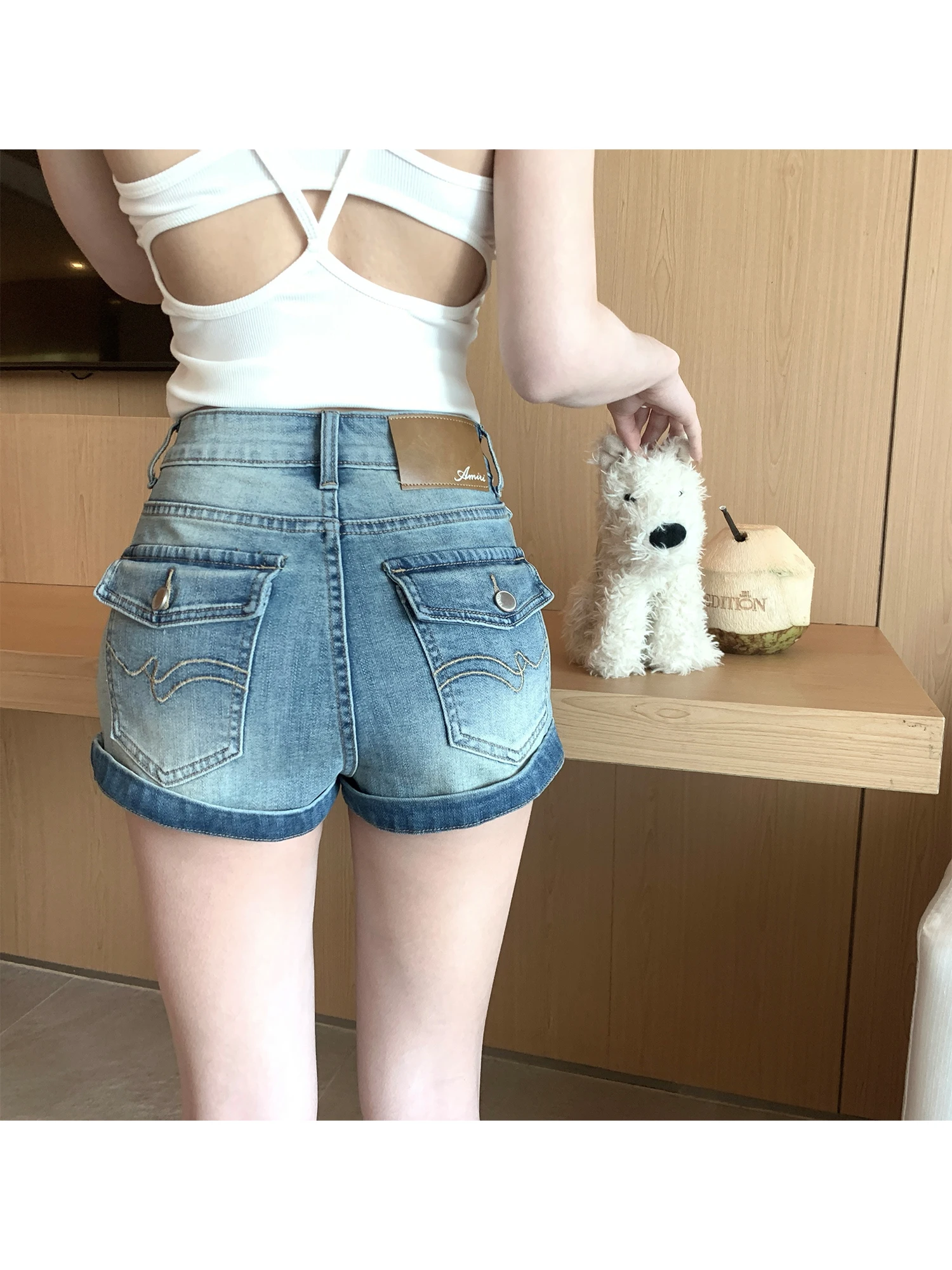 

Женские джинсовые шорты Kubiliv с высокой талией, ретро-стиль, облегающие, американского кроя, для весны и лета