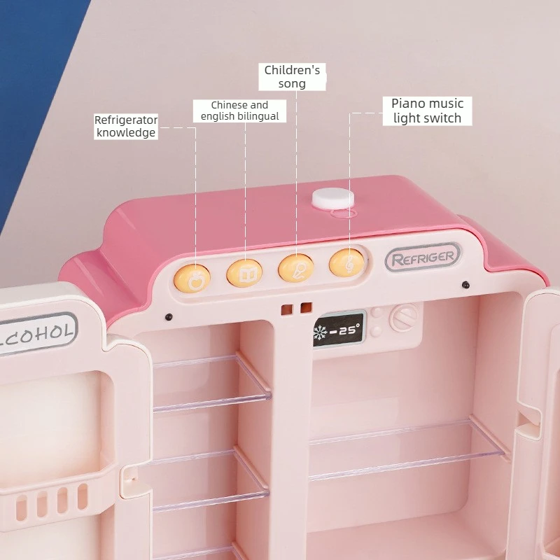 ตู้เย็นจำลองขนาดใหญ่พร้อมฟังก์ชั่นพ่นละอองน้ำ ของเล่นบ้านตุ๊กตา เฟอร์นิเจอร์สำหรับเด็กชายและเด็กหญิง ของขวัญวันเกิด ของเล่นเสริมสร้างจินตนาการสำหรับเด็ก