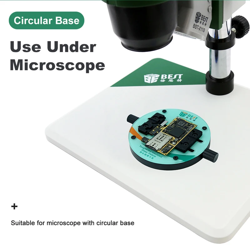 Plantilla de vidrio para placa base móvil, Mini microscopio resistente al calor, soporte redondo, Chips IC fijos, estación de eliminación de pegamento, herramientas de reparación DIY
