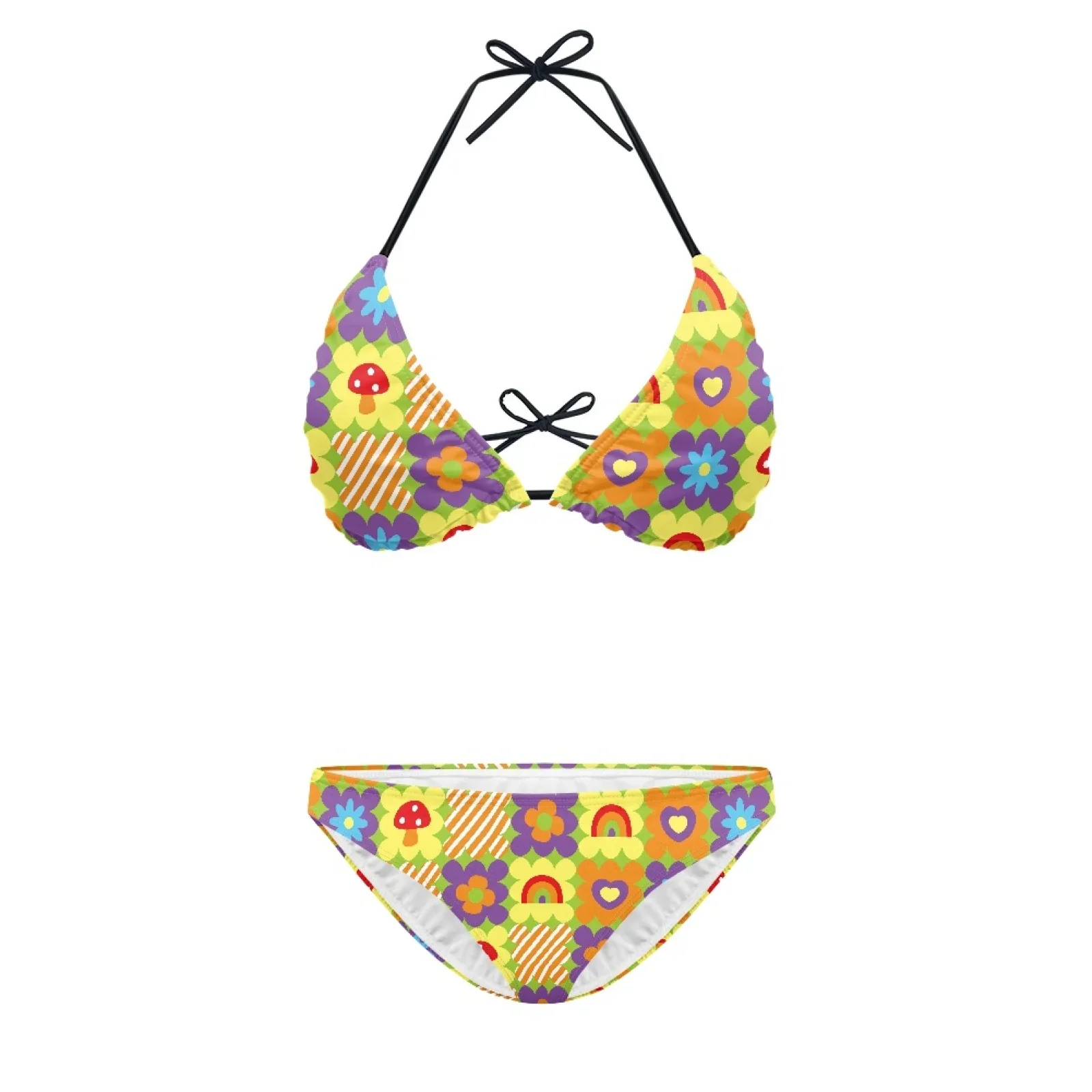 Lady Sandbeach Quick-Dry Two-Piece Bikini Cartoon Pattern Skin-Friendly And Breathable Polyester Fabric Sexy Lace-Up Swimsuit