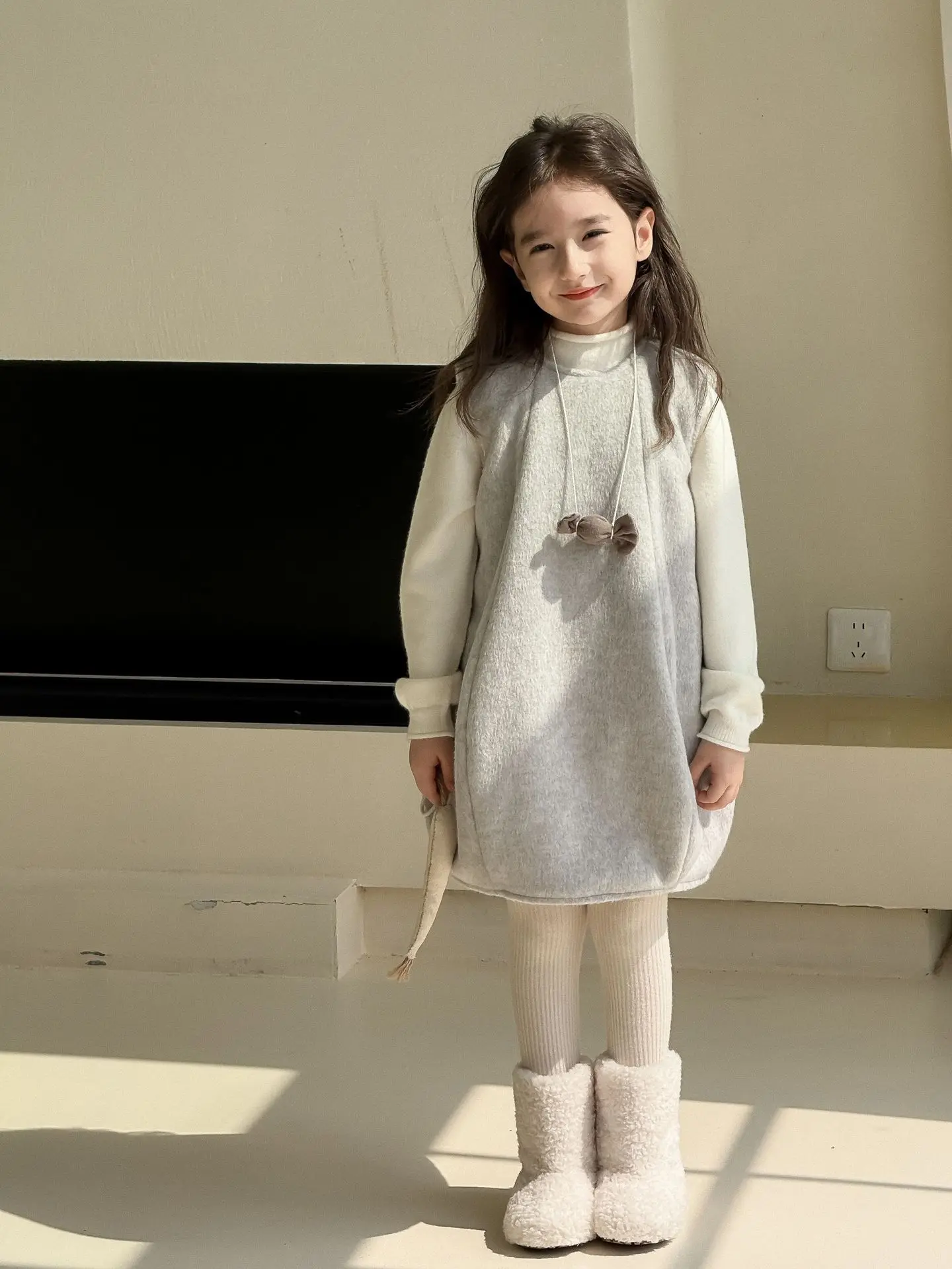 Girls Skirts 2024 Winter New Childrens Clothes Girl Baby Foreign Style Woolen Lantern Cotton Skirt Casual Simple Daily image 2