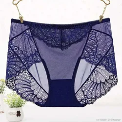 Sexy Plus Size Lace Panties Women's Mid-waist Gauze Transparent Hip Lift Seamless Briefs Cotton Crotch Women's Panties