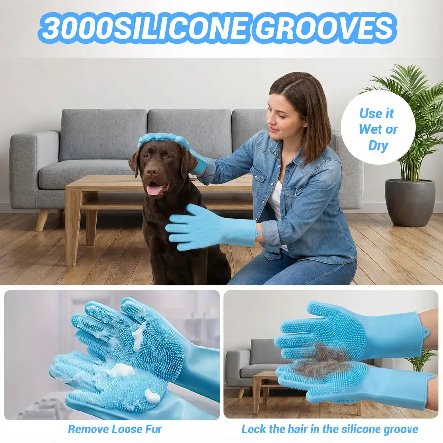 Upgraded Pet Hair Remover Gloves, Gentle Deshedding Grooming Gloves for Dogs, Cats & Horses, Long & Short Hair - Image 6