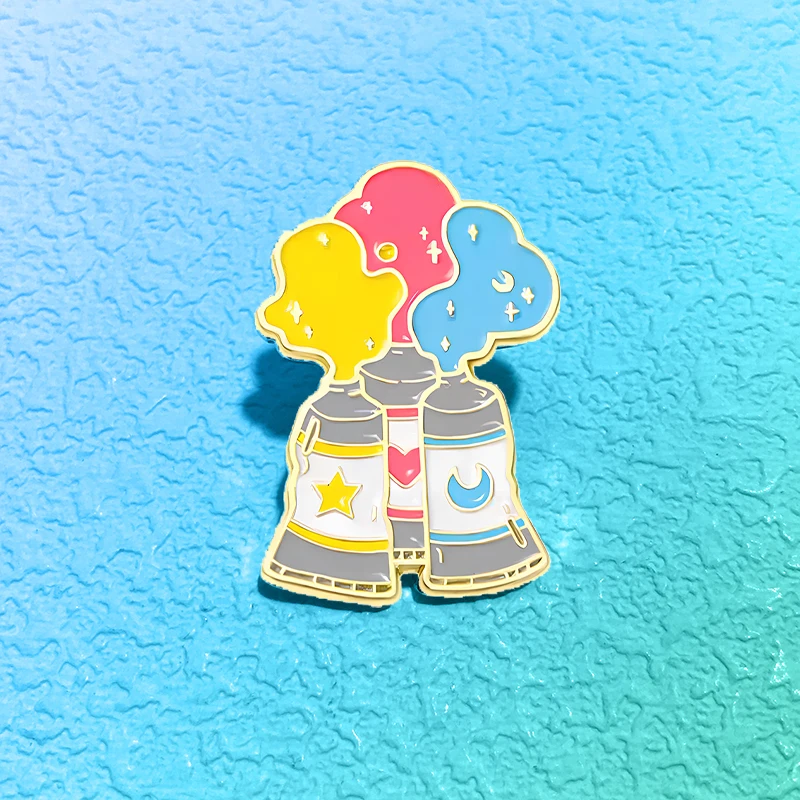 Cute Paint Pin Cartoon Enamel Three Primary Colors Tube Metal Pin For Backpack Clothes Lapel Badge Brooch Friends Gifts