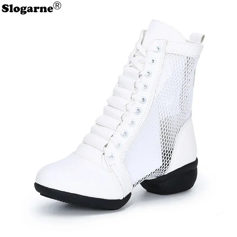 Women Mesh Dance Boots Female 2026 Summer New 4CM Heel Jazz Boots Hollow Cool Latin Waltz Dance Shoes Stage Show Sexy Footwear