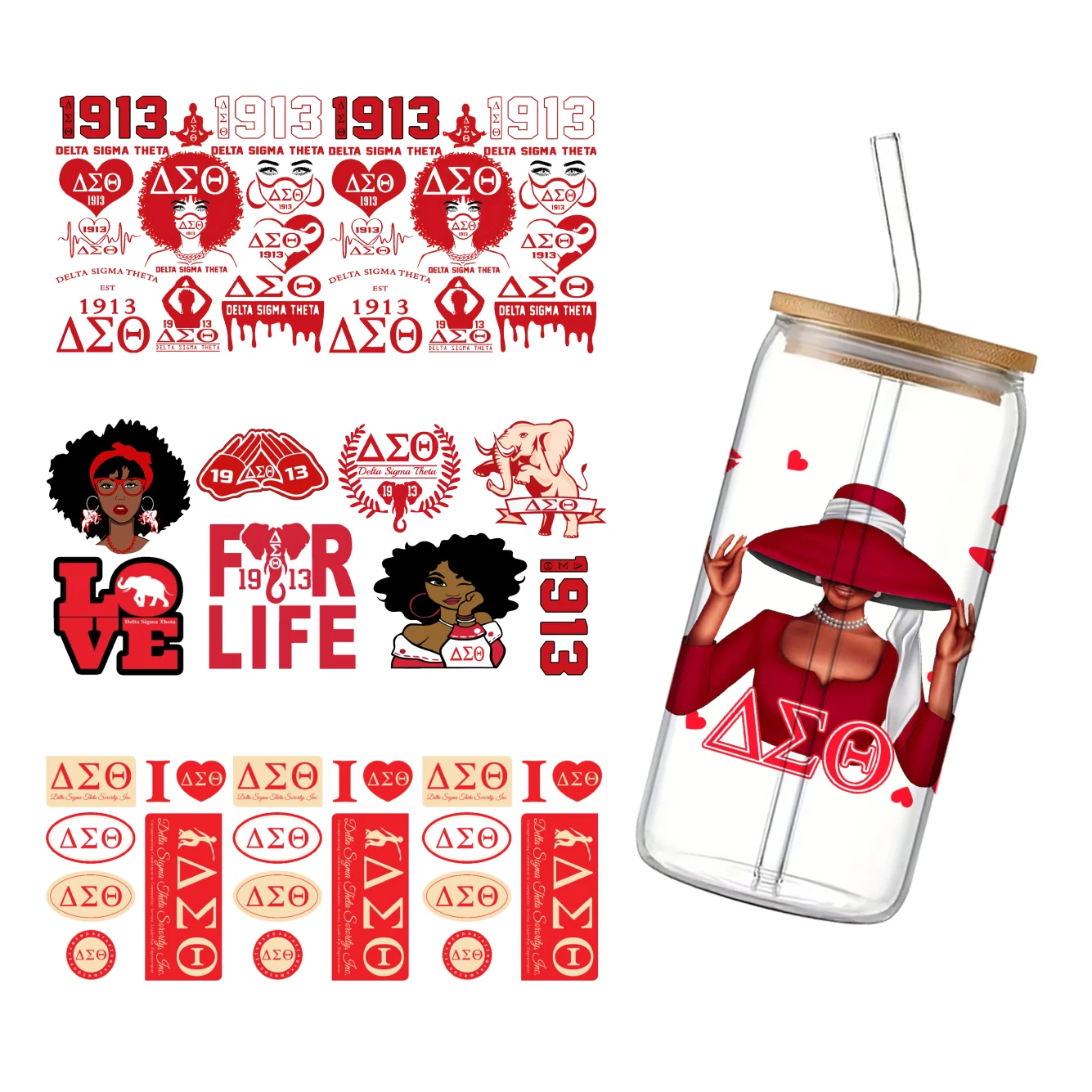 

11x24cm Sorority Mixed Delta For Libbey 16oz Can Glass 3D Waterproof UV DTF Coffee Can Wrap Libbey Glass Wrap