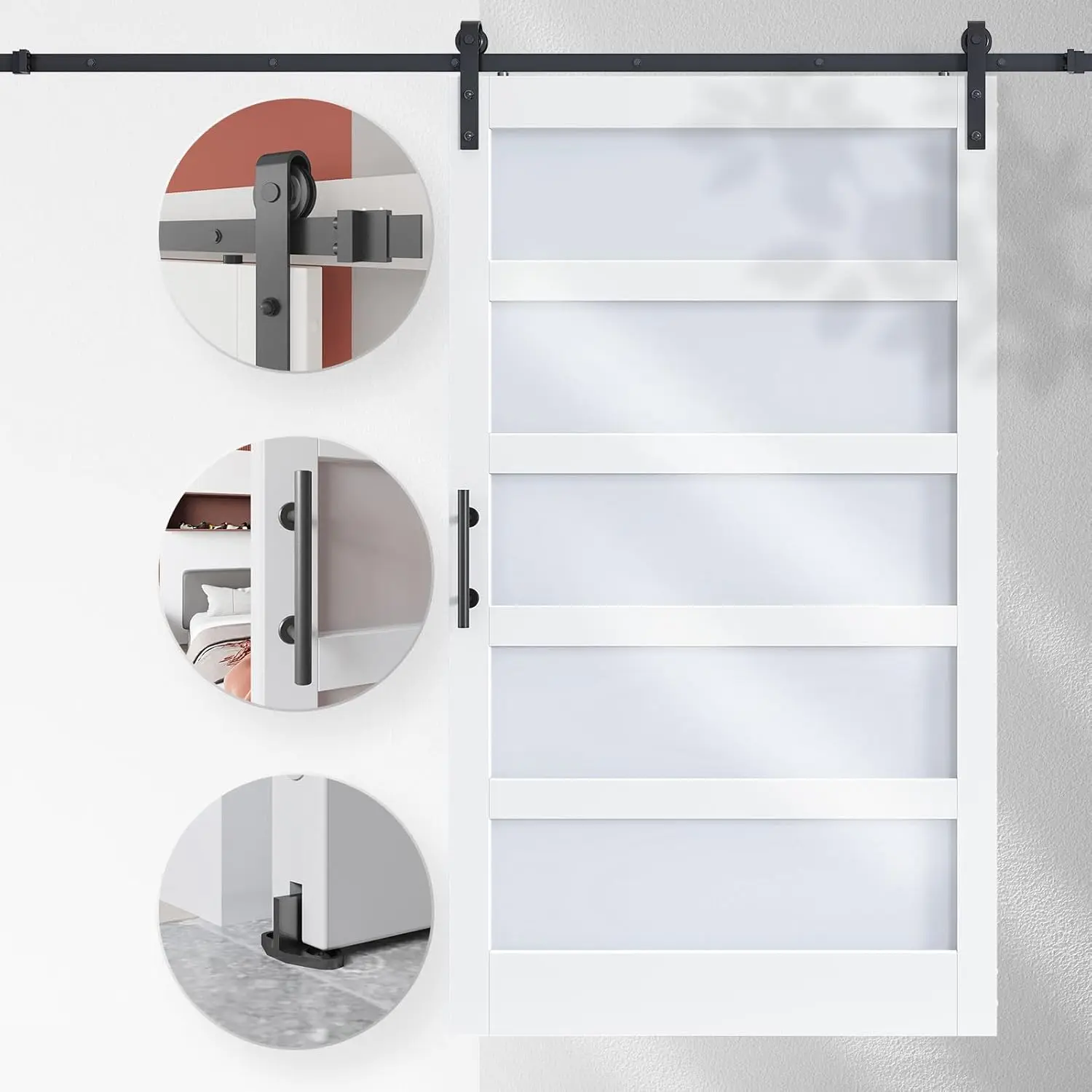 Included & Handle,Solid LVL Wood Covered with Water-Proof & Scratch-Resistant PVC Surface,DIY Assembly,5-Panel Glass,White