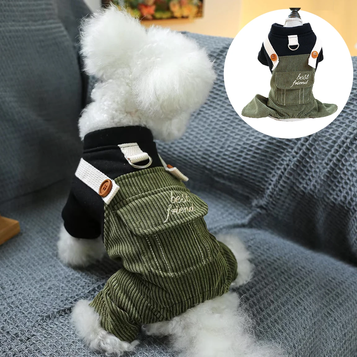 

Spring Autumn Clothes for Small Dogs Jumpsuit Pet Puppy All-in-one Four Legged Strap Pant W/ Drawstring Buckle Chihuahua Sweater