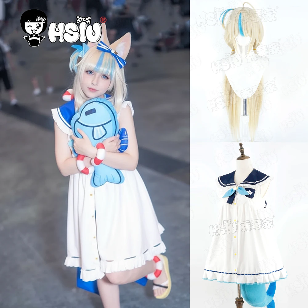 

Sameko Saba Косплей Костюм Парик Синтетический парик из волокна「HSIU」Blond Long Hai Vtuber Hololive Gura Shark Косплей Костюм Парик