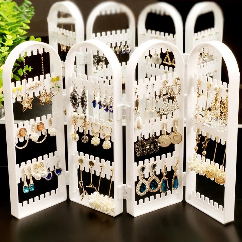 Jewelry Display Rack Necklaces Rings Plastic Folding Holder Large Capacity Bracelets Storage Hanger with Stud Earrings Holes