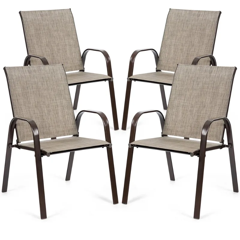 

Набор из 4-х стульев для патио, обеденных стульев со стальной рамой для двора и улицы