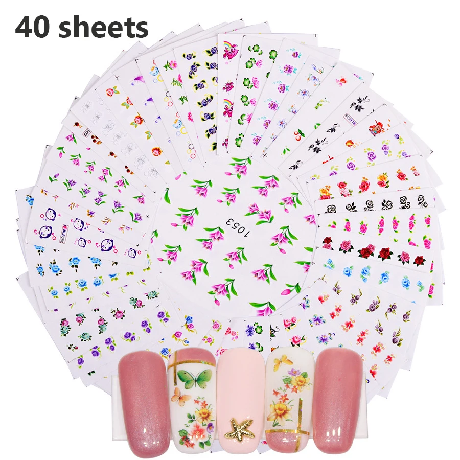 Buntes Nagelkunst-Aufkleberset mit gemischten Designs - DIY-Wassertransfer-Aufkleber mit Blumen, Schmetterlingen, Federn und Blättern für Nageldekoration – Detail 6