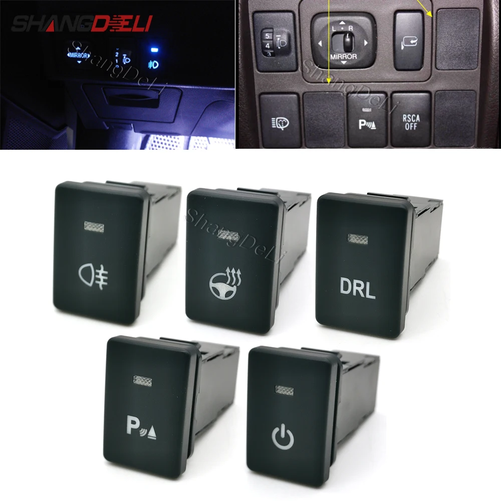 12v carro azul led luz de nevoeiro traseira bsm ligar/desligar botão interruptor de calor do volante para toyota hilux revo 2015 - 2023