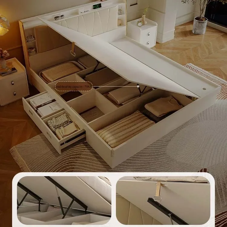 Latest Space Saving Modern Bedroom Furniture Queen Double Bed Frame Luxury King Size With Storage Box Drawer