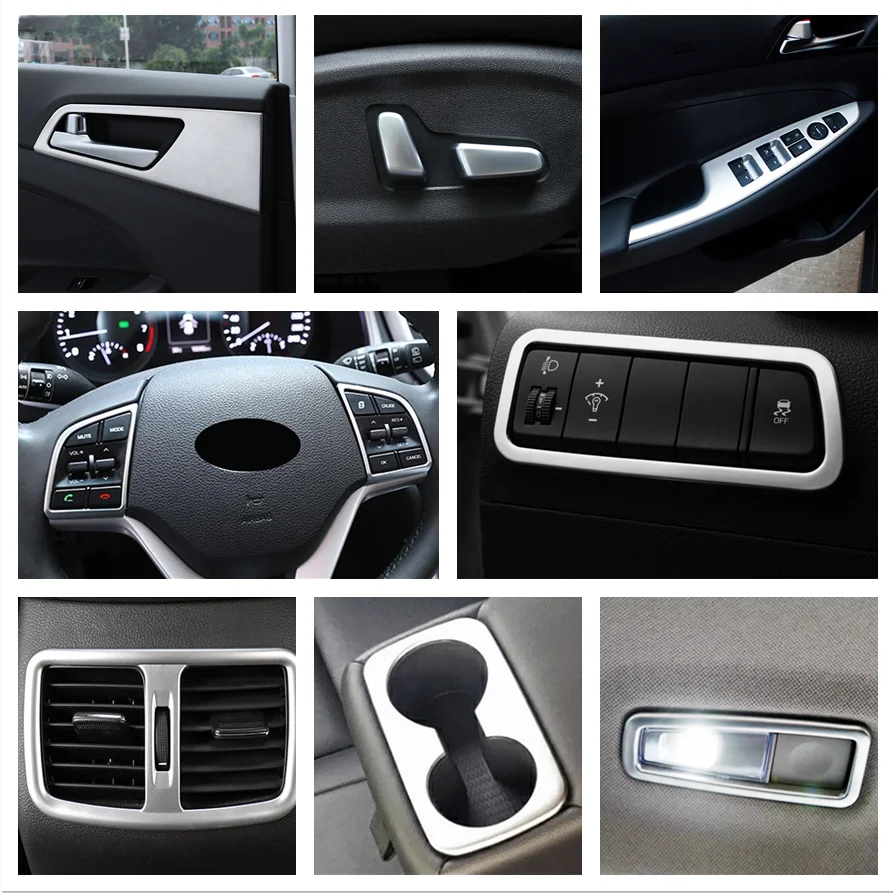 For Hyundai Tucson 2015- 2019 2020 Accessories Pillar A Head Lamps Door Bowl Dashbaord Air AC Gear Panel Cover Trim