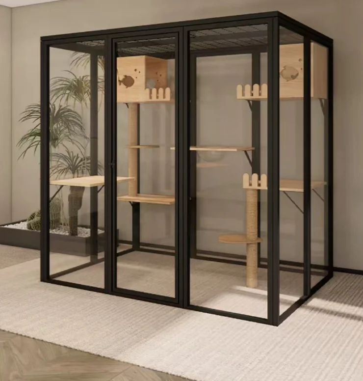 رائجة البيع قفص كبير داخلي للحيوانات الأليفة تنفس الألومنيوم القط فيلا عش السرير الصلبة نمط عرض القط عرض منزل كاتري