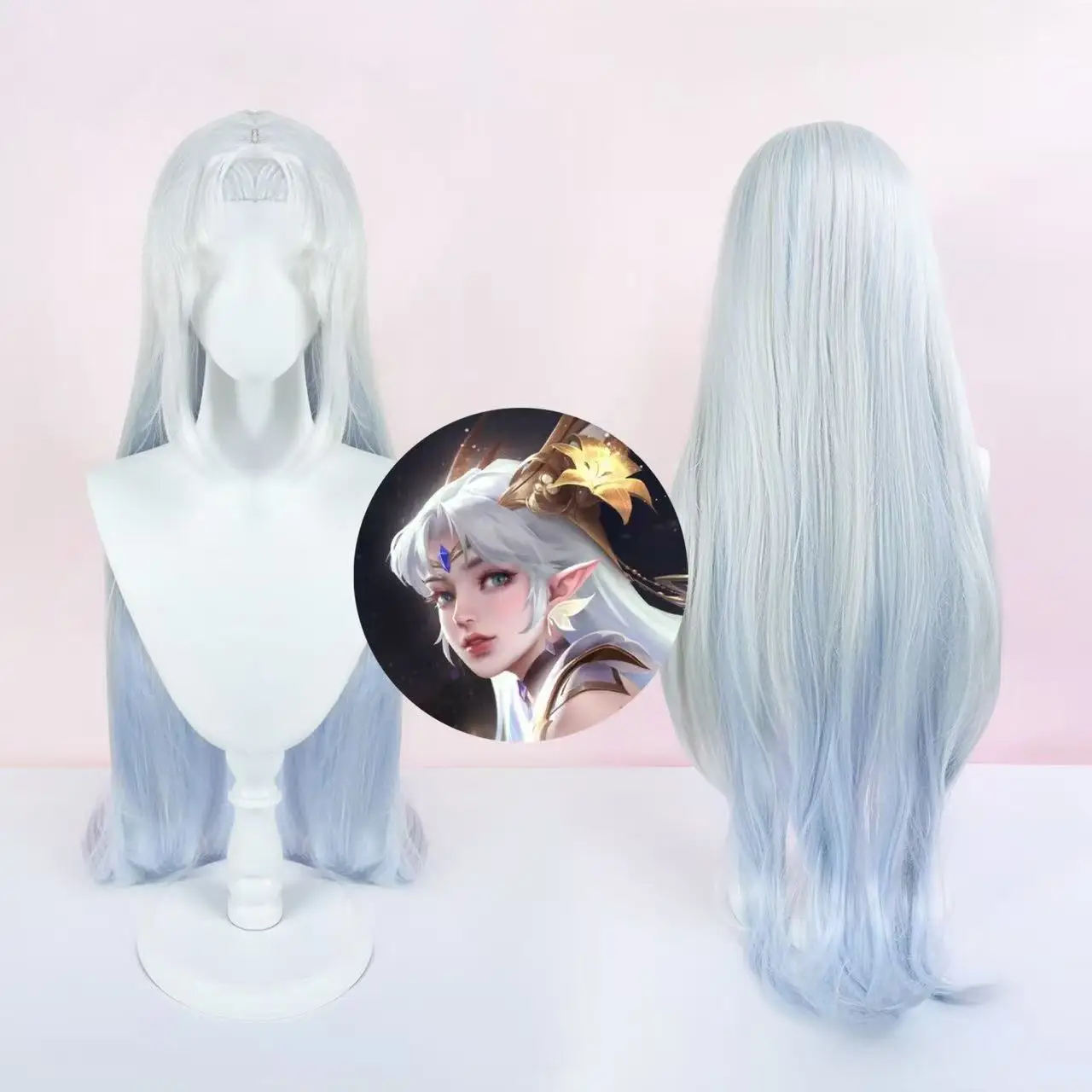 

1 шт., серо-синие градиентные слегка вьющиеся длинные прямые волосы, парик King of Glory Diao Chan, мечта летней ночи