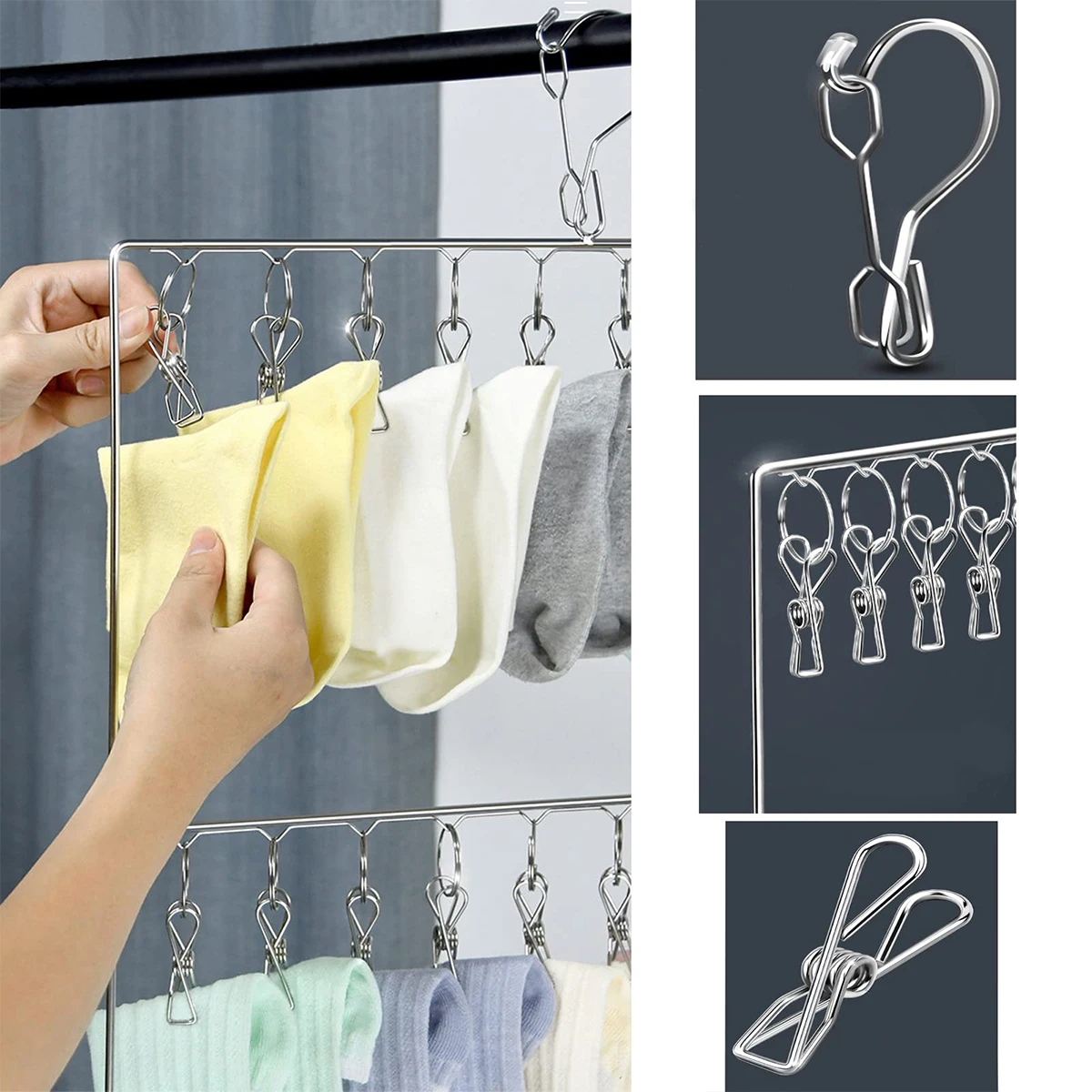 Double Layer Clip Storage Rack Hat Towel Hanger Magic Binding Fabric Hat Hanger Stainless Steel Clip Wardrobe Clothes Organizer