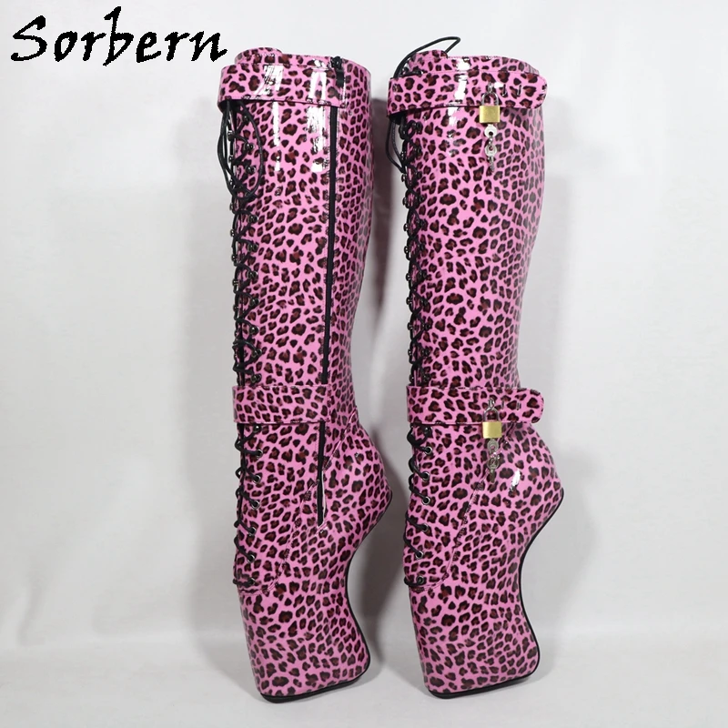 Sorbern Pink Glossy Ballet Boots Knee High Lace Up BDSM Ladies Boots Heelless Custom Designer Boots Plus Size 15