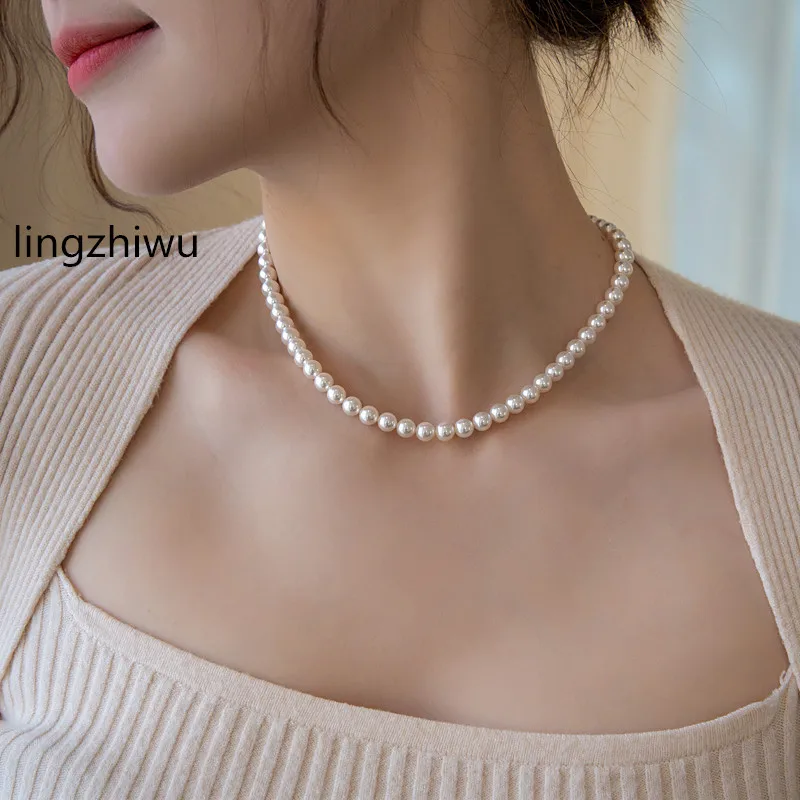 

lingzhiwu Korean Designer Luxury All Match Fashion Necklace Top Quality Pearls Choker Necklaces Female New Arrive