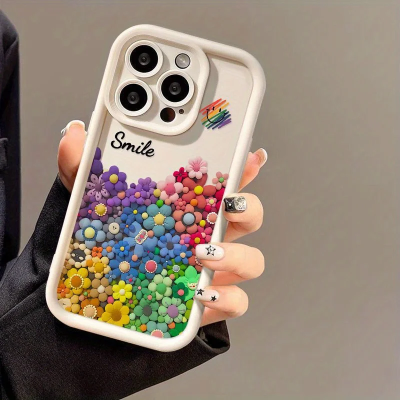 

Colorful Floral Soft Silicone Phone Case for iPhone 16 Pro Max 15 14 Plus 13 12 11 SE 2022 Rainbow Smile Lens Protection Cover