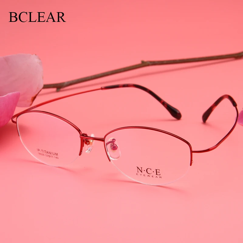 

BCLEAR Slim Ultralight Oval Myopia Reading Eyeglasses Frame Pure Titanium Optical Prescription Glasses Frame Women High Quality