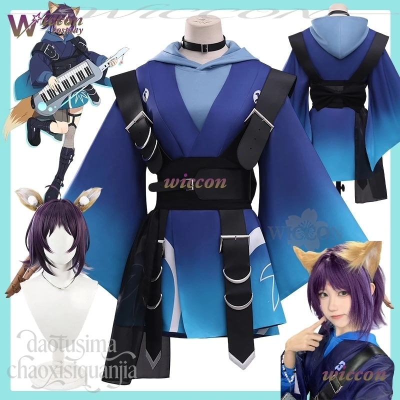 

Iroha Sakayori Idol Stage Costume Blue Gradient Japanese Kimono Furry Earwear Kawaii JK Halloween Party Cosplay Princess Kaguya!