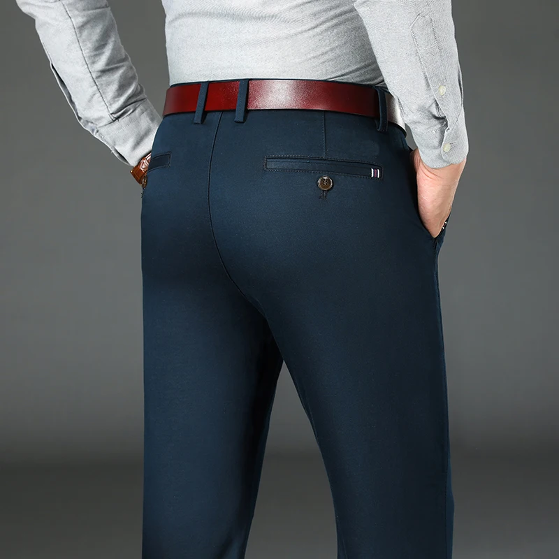 

Мужские хлопковые повседневные брюки на плоской подошве с высокой талией, прямые черные, серые деловые брюки, мужская одежда, брендовые брюки для мужчин, размер 29-40 42 44